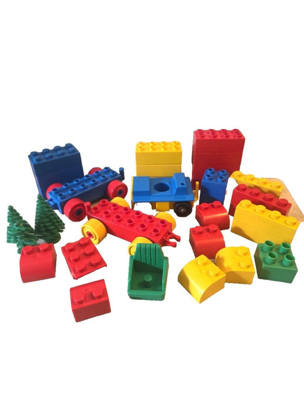 32 Piece Lot Lego DUPLO Building Blocks Vehicles AS IS Trees Vintage
